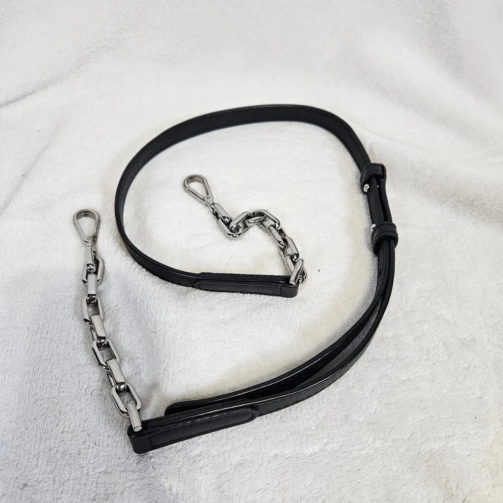 Michael Kors Black Leather Chain Trim Satchel‎ Crossbody Bag Silver Hardware